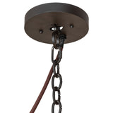 Ceiling canopy and chain suspension detail in oil rubbed bronze finish.