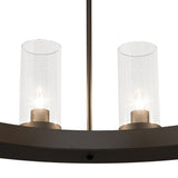 Clear glass cylinder shade detail with visible candle-style bulb.