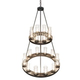 Top view of chandelier showing upper ring, suspension rods, and center support.
