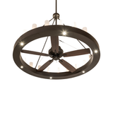 Bottom angle view of Loxley 21 Light Chandel-Air showing integrated LED downlights.