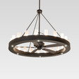 Front view of illuminated 64-inch Loxley 21 Light Chandel-Air chandelier fan.