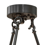 Close-up of the ceiling canopy and suspension hardware supporting the 21 light chandelier.