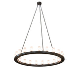 Lower angle view showing the underside of the circular ring and upward-facing glass lights.