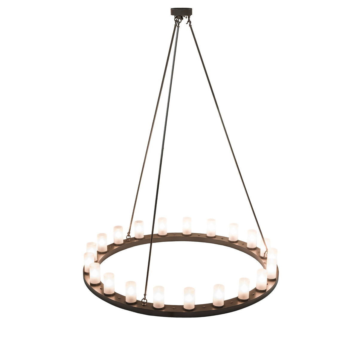 Top view of the chandelier showing the canopy connection, suspension rods, and circular frame layout.