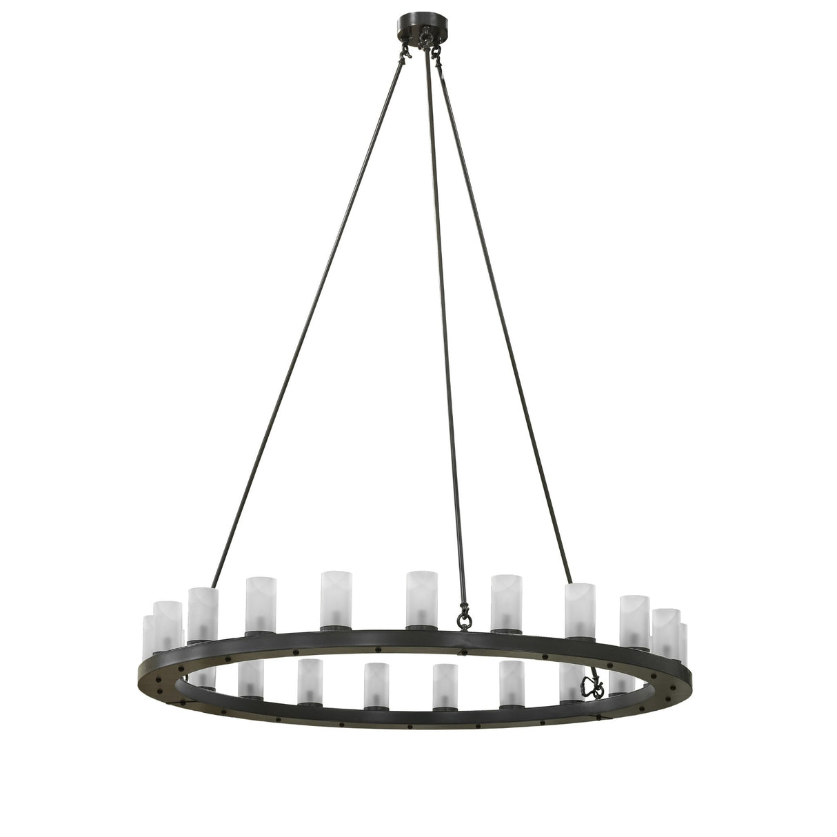 Unlit view showing satin-finished clear glass and a circular bronze-finished steel frame.