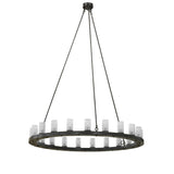 Unlit view showing satin-finished clear glass and a circular bronze-finished steel frame.