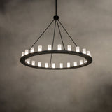 Loxley ring chandelier shown in ambient lighting highlighting soft glow and modern design.
