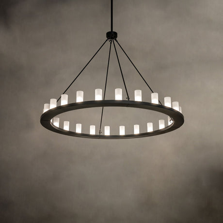 Loxley ring chandelier shown in ambient lighting highlighting soft glow and modern design.