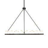 Side view of 24 light chandelier displaying slim ring profile and hanging structure.