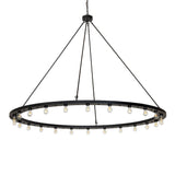 Unlit view of chandelier showing circular Solar Black metal frame and evenly spaced bulb sockets.