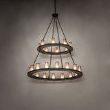 Loxley two tier chandelier ambient lighting with silver mica glass and black finish.