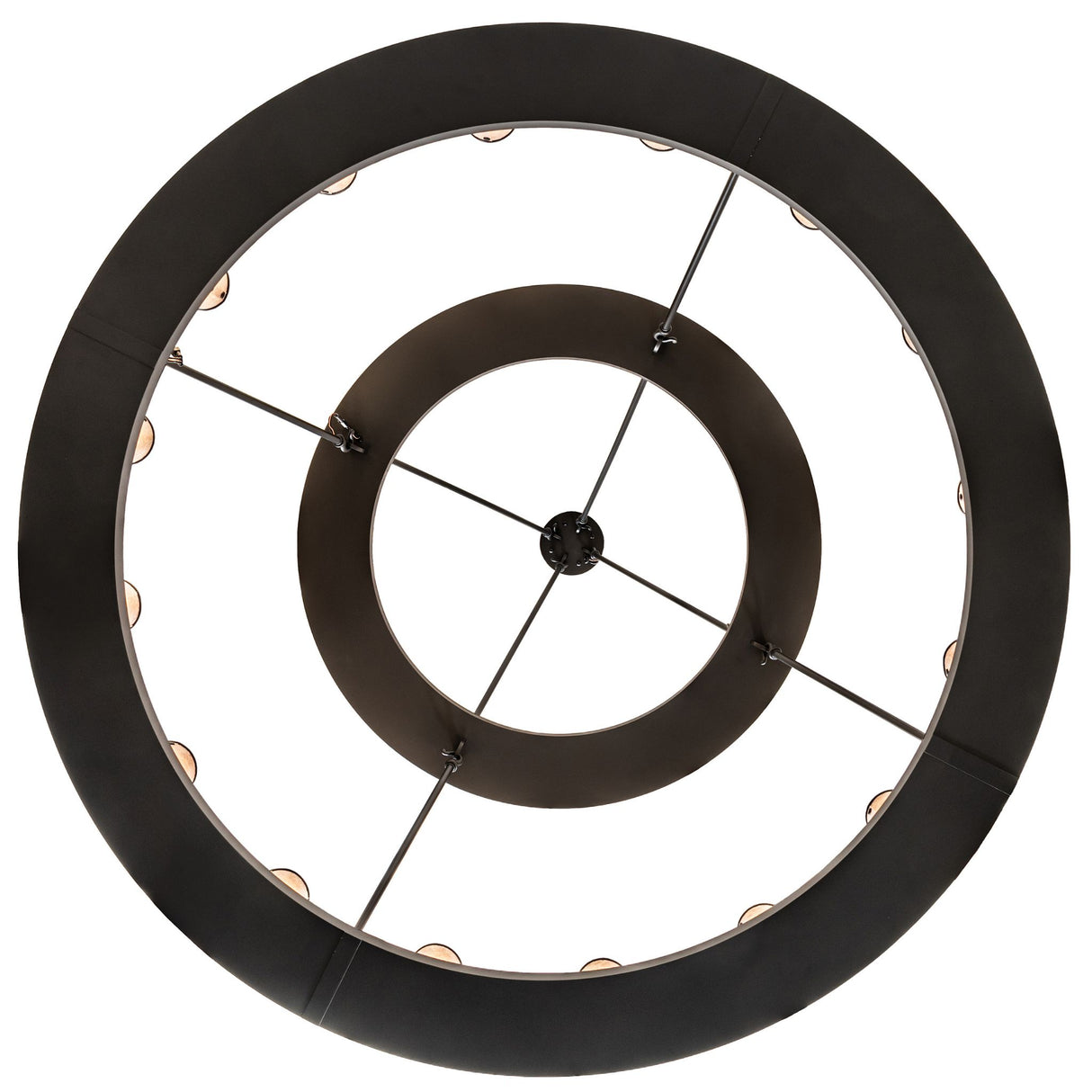 Bottom view of Loxley 24 light two tier chandelier showing symmetrical shade layout.