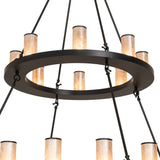 Close-up of Loxley chandelier wrought iron frame in black satin finish.