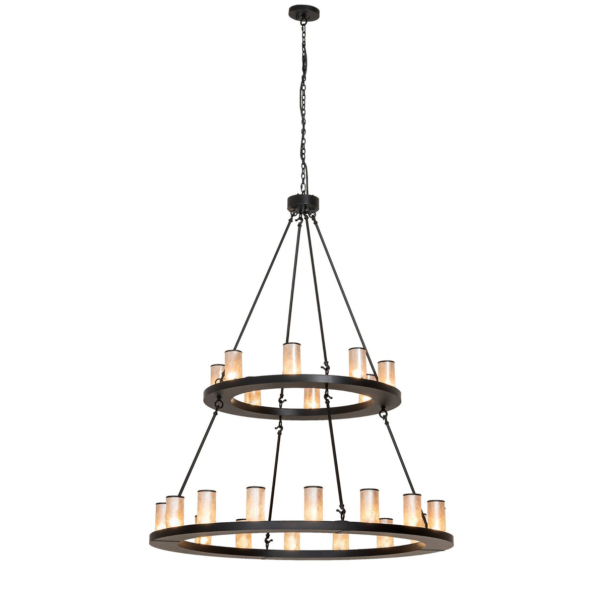 Loxley 24-Light Two-Tier Chandelier in Black Satin Wrought Iron, 54" Wide