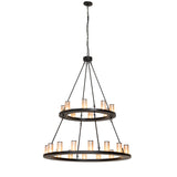 Loxley 24-Light Two-Tier Chandelier in Black Satin Wrought Iron, 54" Wide