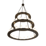 Bottom angle view highlighting the layered ring design and illuminated glass cylinders.