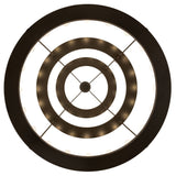 Bottom view showing concentric metal rings of the chandelier.