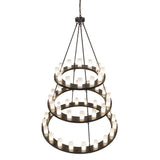 Top angle view showing the tiered ring structure and suspension rods of the chandelier.