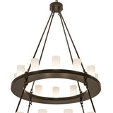 Close-up detail of the top tier showing frosted glass cylinders and suspension rods.