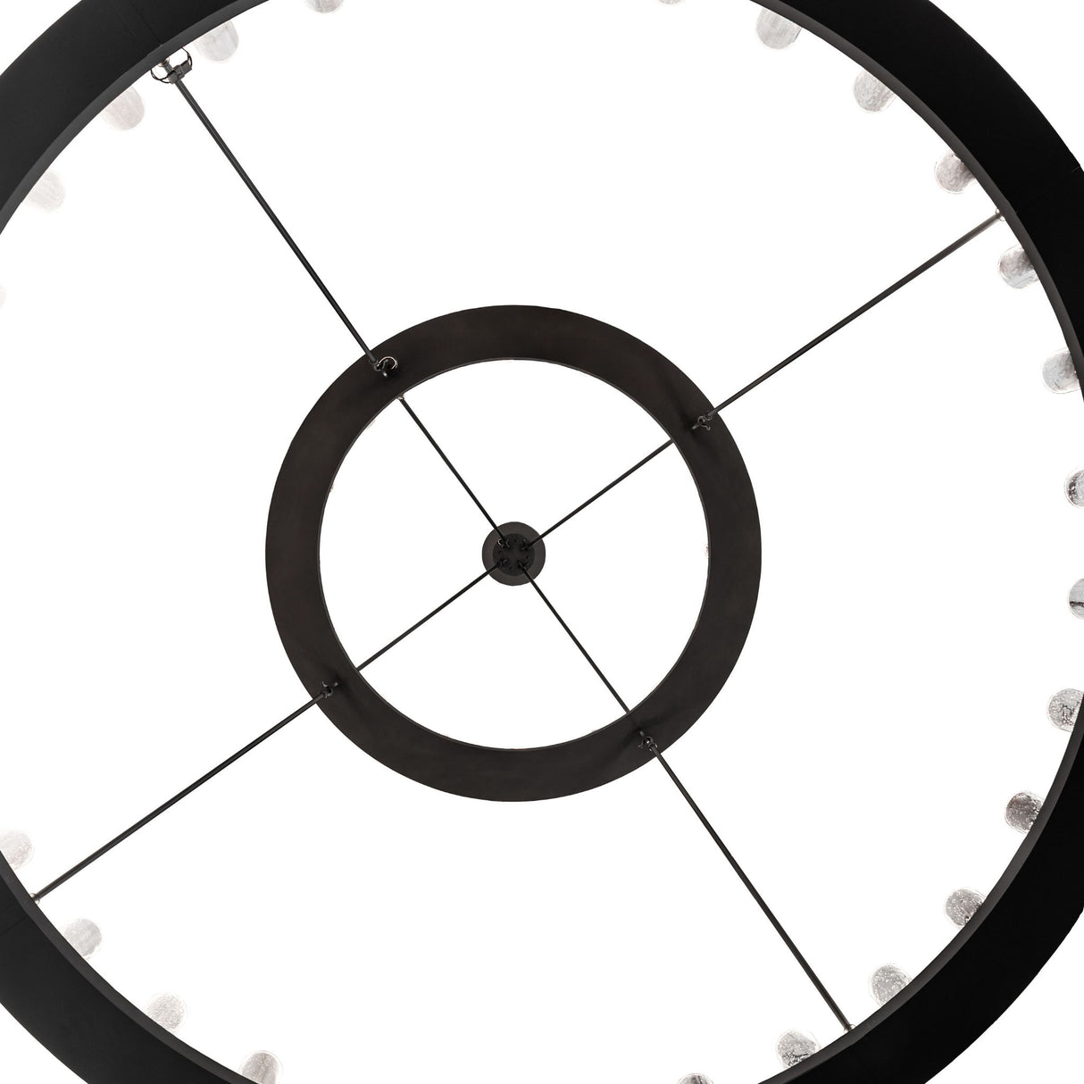 Bottom view of two tier chandelier circular ring layout.
