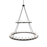 Side view of two tier chandelier showing staggered rings.