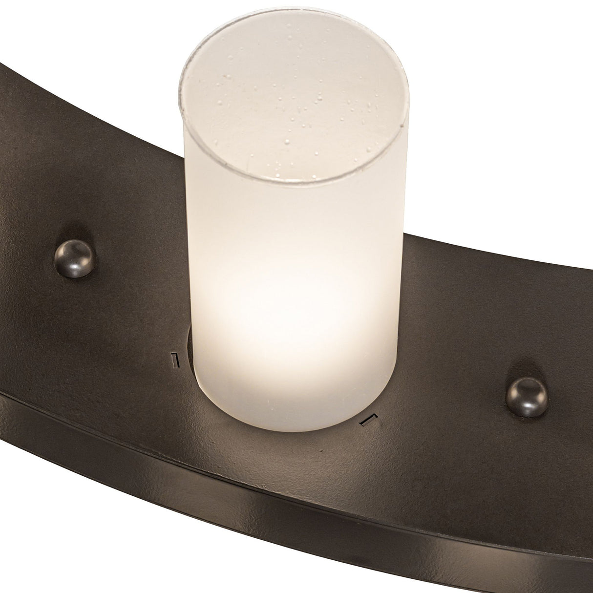 Close-up of frosted cylindrical glass diffuser used on Loxley chandelier.
