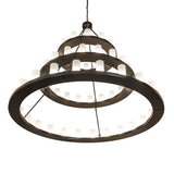 Lower angle view emphasizing the underside of Loxley chandelier rings.