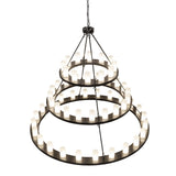 Top view of Loxley chandelier revealing concentric ring structure and support rods.