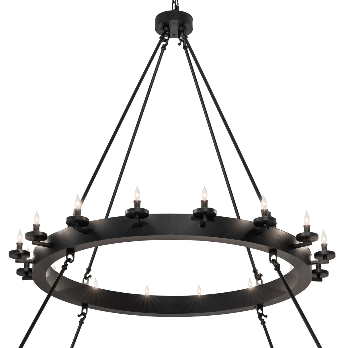 Close-up product view highlighting the upper ring and candle details of the Loxley chandelier.