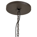 Close-up of ceiling canopy, chain, and suspension hardware.