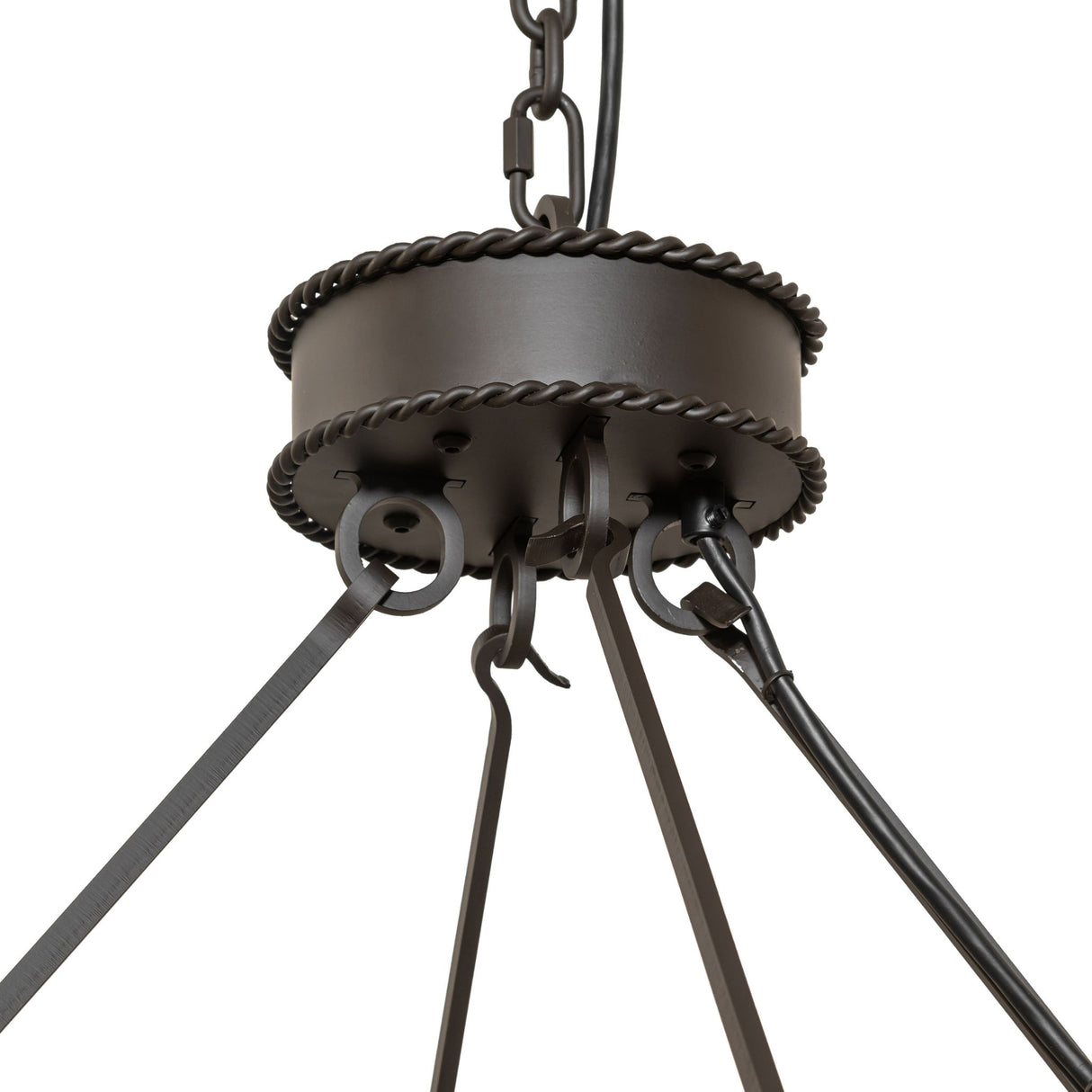 Closeup view of balanced proportions and suspended ring design.
