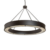 Unlit view of round chandelier showcasing clean modern ring design.