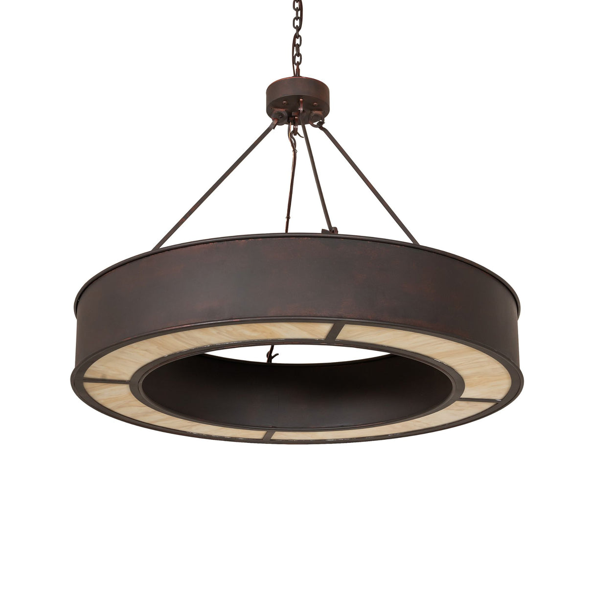 Loxley Escabroso chandelier unlit view highlighting copper metallic and black cherry finishes.