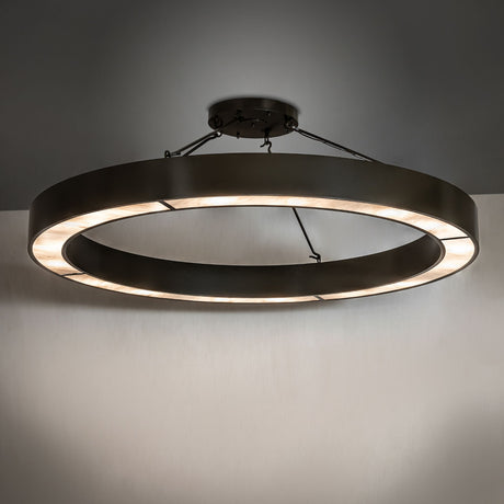 Loxley Escabroso semi-flushmount installed in interior space, casting warm ambient ceiling light.