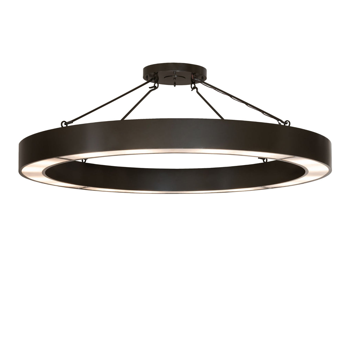 Loxley Escabroso semi-flushmount ceiling light glowing with soft Whitestone Idalight.