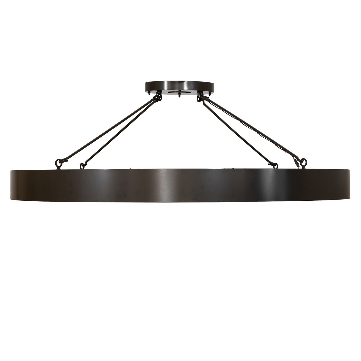 Side view of semi-flushmount highlighting slim profile and circular metal frame.