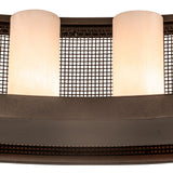 Close up of the grille mesh, frame and cylindrical glass shade texture.