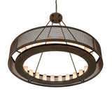 Bottom angle lit view of the Loxley Golpe chandelier highlighting the inner ring of lights.