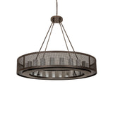Unlit view of the Loxley Golpe 24 light chandelier with mesh metal ring frame.