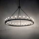 Loxley Horizon chandelier casting a warm glow in ambient light setting.