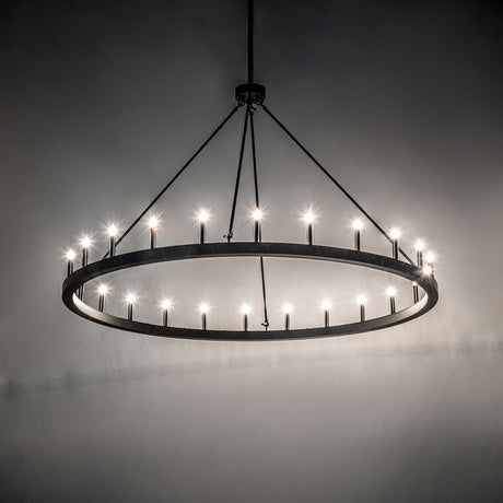 Loxley Horizon chandelier casting a warm glow in ambient light setting.