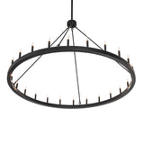 Bottom angle of 24 light chandelier showing evenly spaced candles.