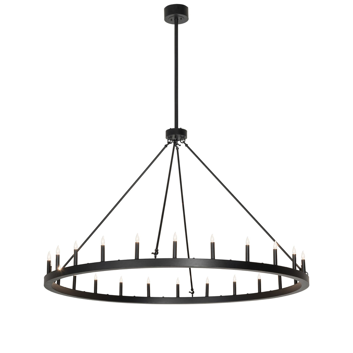 Full view of 24 light chandelier with hanging hardware.