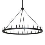 Unlit view of 24 light ring chandelier showing textured black finish.