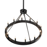 Top angle view of ring chandelier frame with candle style lights.