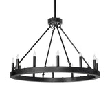 Unlit view of ring chandelier in textured black finish.