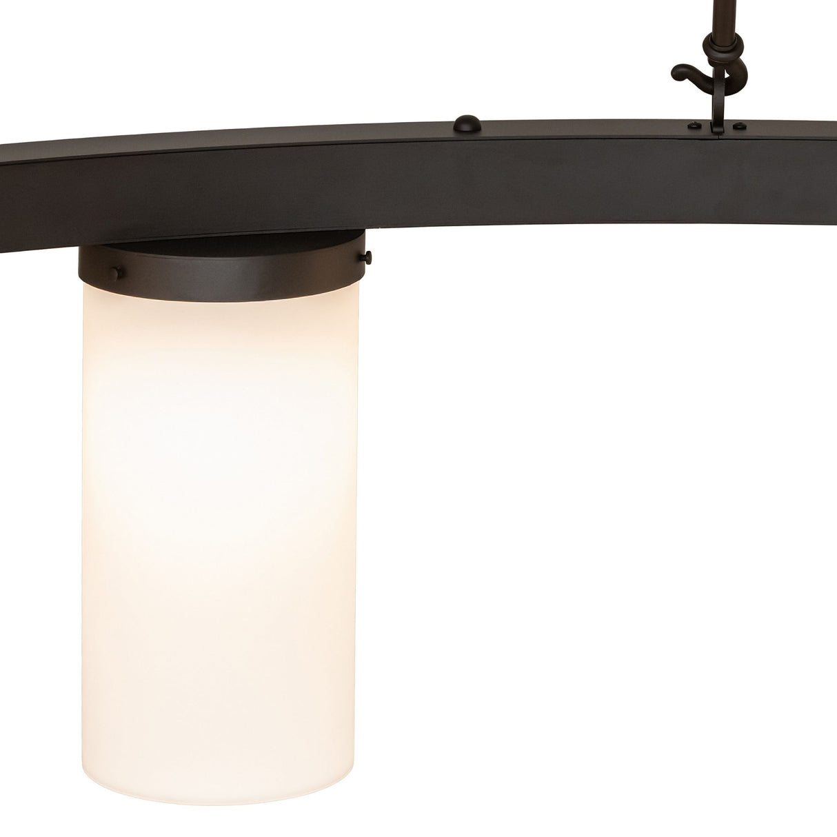 Close-up of oil rubbed bronze frame attached with shade.