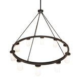 Top angle view of chandelier ring design and suspended rods.