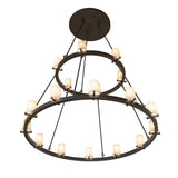 Bottom angle view of Loxley two tier 18 light chandelier structure.