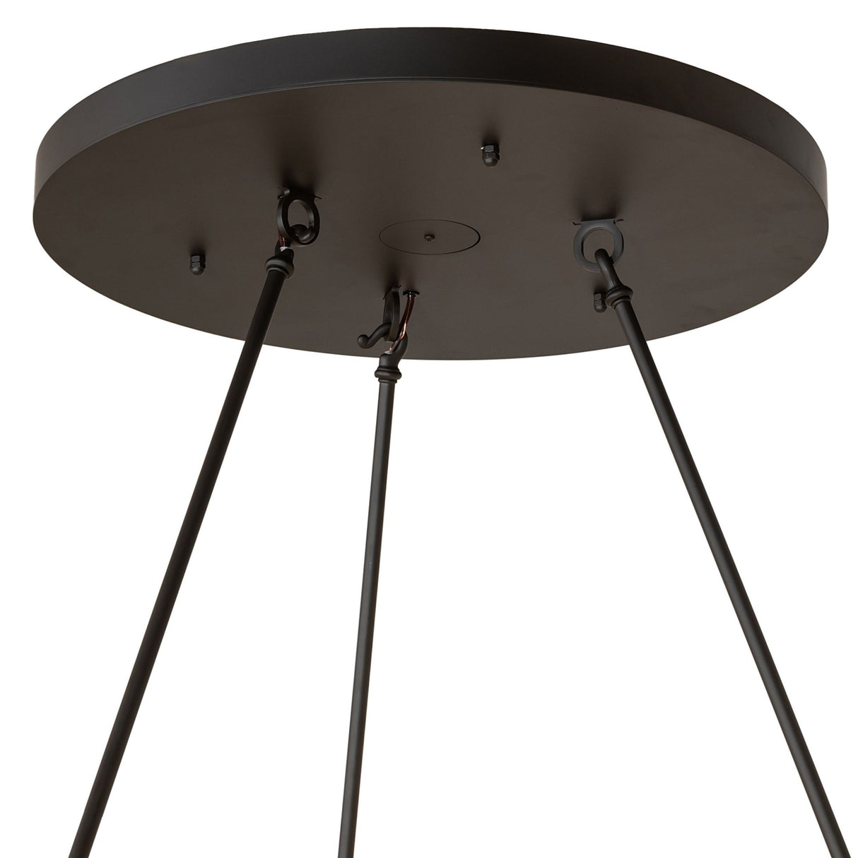 Ceiling canopy and suspension rods of Loxley two tier 18 light chandelier.